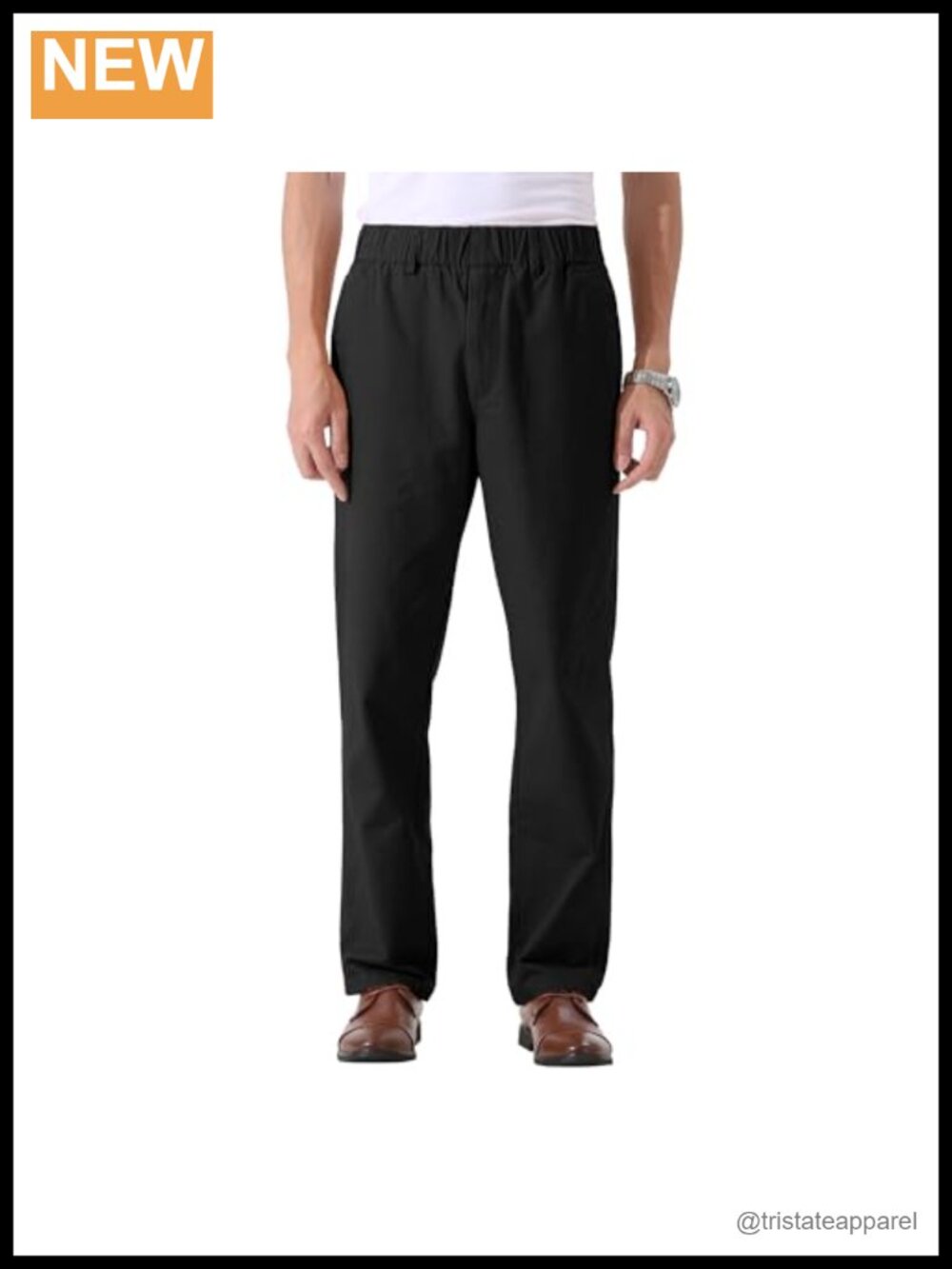 Men's Cotton Relaxed Fit Full Elastic Waist Twill Pants Pull On
